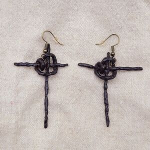 Rustic Cross Knot Dangle Earrings Handmade Jewelry Goth Modern Metal Boho